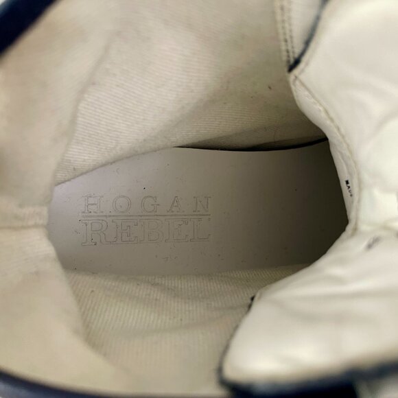 Women's Hogan Rebel R182 High Top Sneakers, Navy Blue Leather/Suede, Size 39 - Picture 10 of 14